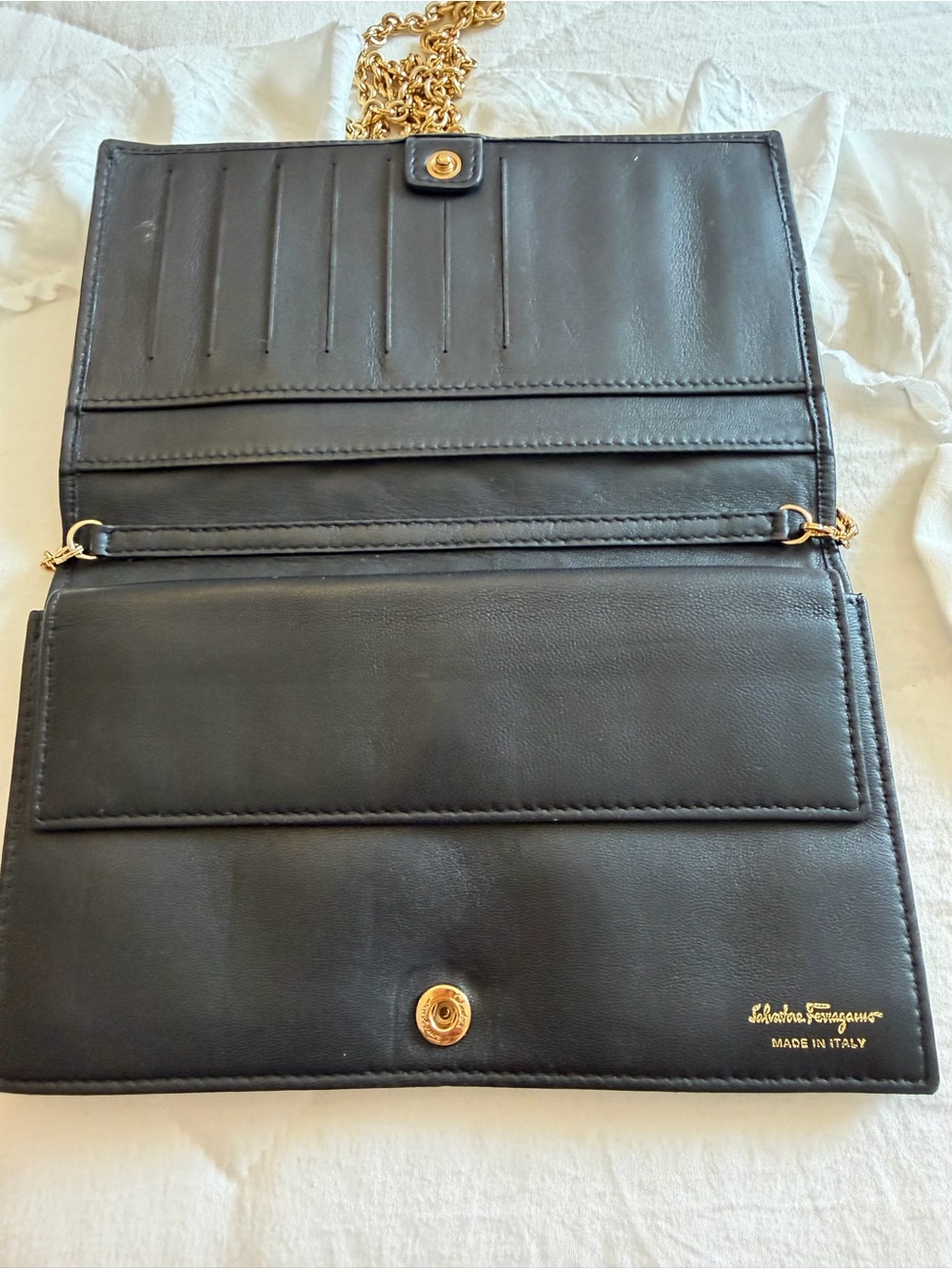 Salvatore Ferragamo Black Quilted Leather Crossbody with Gold Chain - Picture 6 of 12